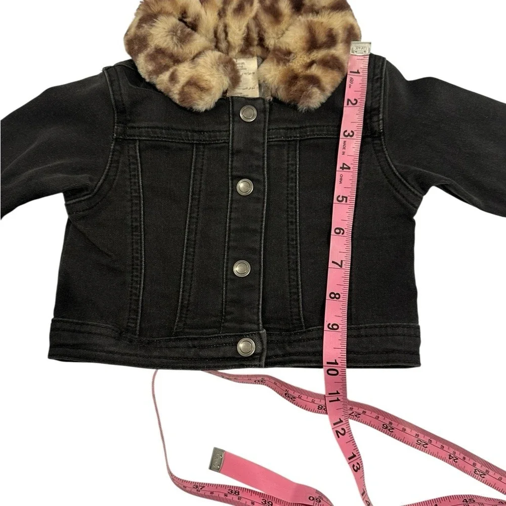 First Impressions Black Denim Jacket with Faux Fur Collar 12M‎